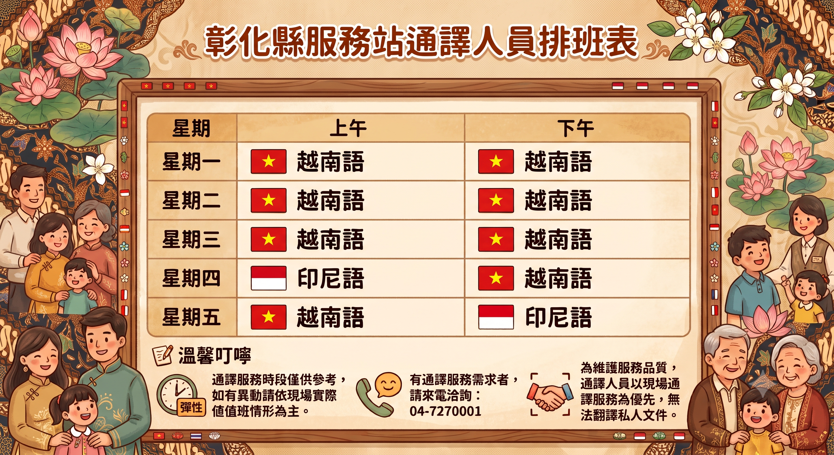 【志工通譯】本站志工通譯編制及班表